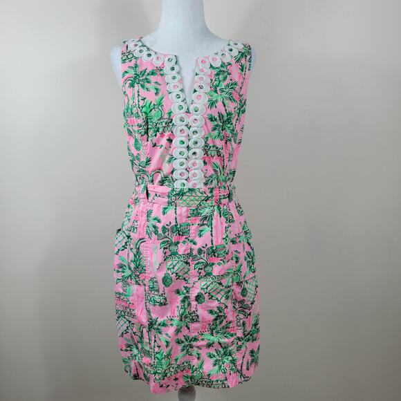 Lilly Pulitzer Dresses & Skirts - Lilly Pulitzer Shift Dress M Pink Floral Sleeveless Scallop Hem Resort Tropical